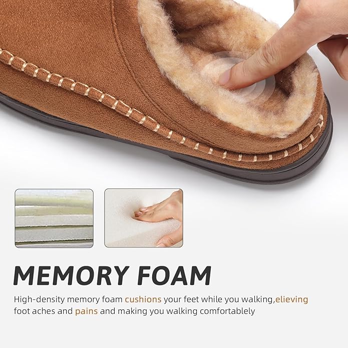 ATHMILE Mens House Shoes Fuzzy Warm Moccasin Memory Foam House Slippers for Men Cozy Winter Mens Slippers for Home Bedroom Indoor Outdoor