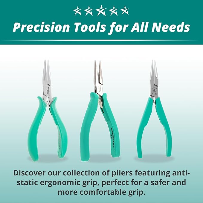 Excelta Stainless Steel Pliers, Gentle Spring Mechanism, Smooth Jaws, Ergonomic Anti-Static & Cushioned Grip, Precision Tool, 5.75" Length, Intermediate