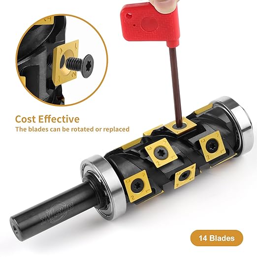 Heavy Duty Flush Trim Router Bit 1/2" Shank, 14 PCS Carbide Inserts with TiN Coating, Top and Bottom Bearing Flush-Cut Spiral CNC Router Bits for Woodworking Trimming (Double Bearing) Black