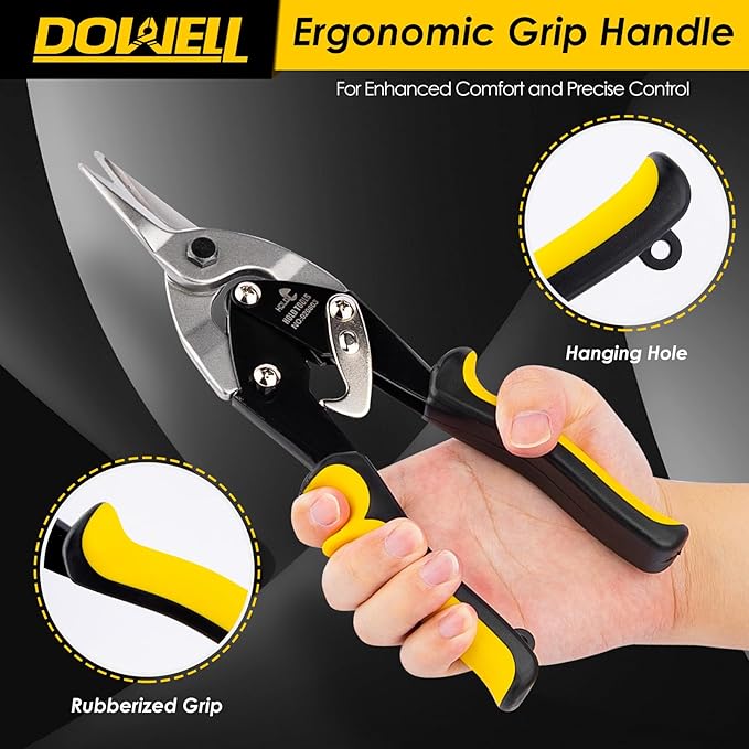 DOWELL 10 Inch Aviation Tin Snips Straight, Heavy Duty Cut Metal Shears for Sheet Metal, Chrome Vanadium Steel Blade, Ideal for DIY Enthusiasts, Handymen and Industrial Repairs