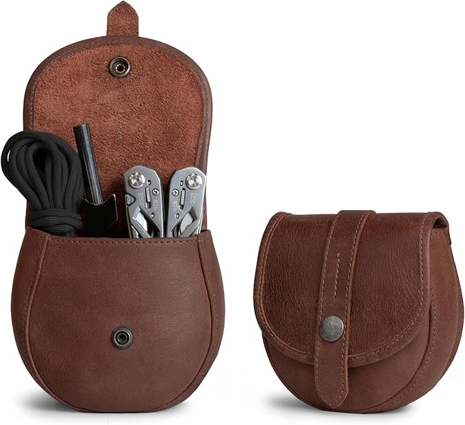 Hide & Drink, Bushcraft Leather Pouch Handmade from Full Grain Leather - Waist Holster Bag, Conveniently Attaches to Belt - Accessory for Storing Tools and Equipment for DIY Projects - Bourbon Brown