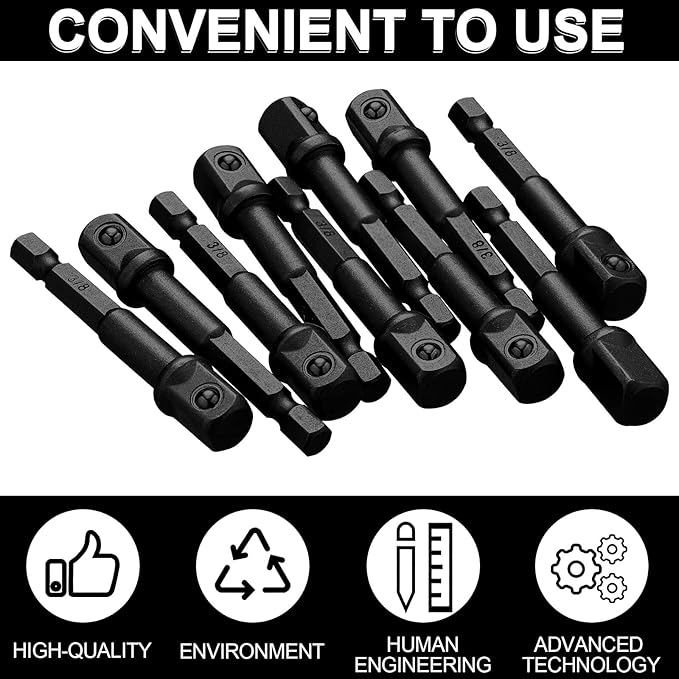 Mudder 20 Pieces 3/8 Inch Impact Adapter Square Socket Bit Adapter Hex Impact Socket for Drills Extension Accessory Driver Bits for Automotive DIY-1/4 Hex Shank(Black)