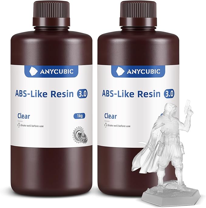 ANYCUBIC ABS-Like Resin 3.0, 3D Printer Resin with Enhanced Strength and Toughness, High Precision and Minimal Shrinkage, Wide Compatibility for All LCD Resin 3D Printers (Clear, 2kg)