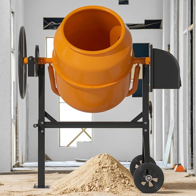4.5 Cu.Ft. Electric Cement Mixer, 105L Dumb Portable Concrete Mixer with wheel&Stand,120V Mortar For Concreat,Mortar,Feeds and Seeds, Orange