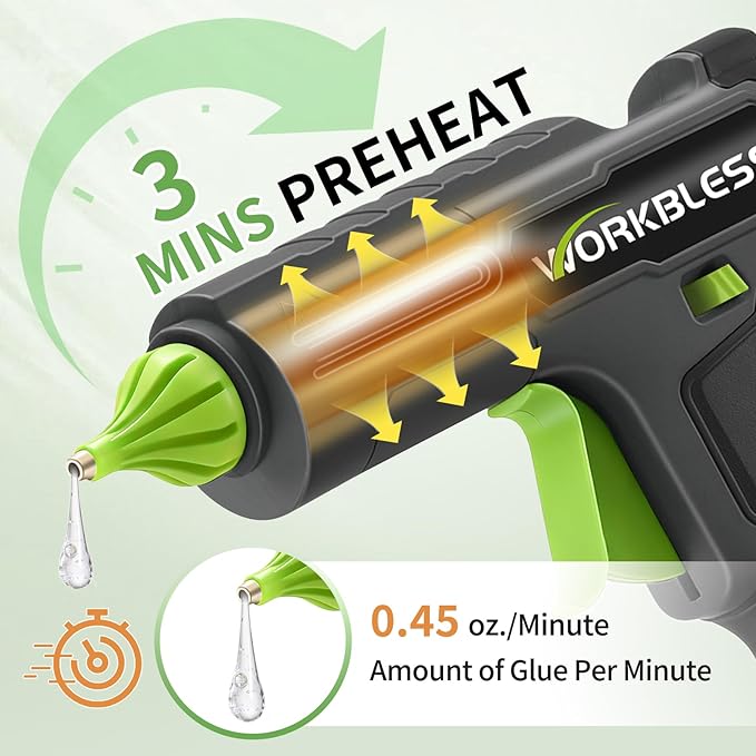 Cordless Hot Glue Gun Full Size,Hot Glue Gun with 20V 2000mAh Battery & 30pcs 11mm Clear Glue Sticks, Heavy and Duty Hot Glue Gun for Arts, Repair, Wood Working, Leak-Proof Nozzle
