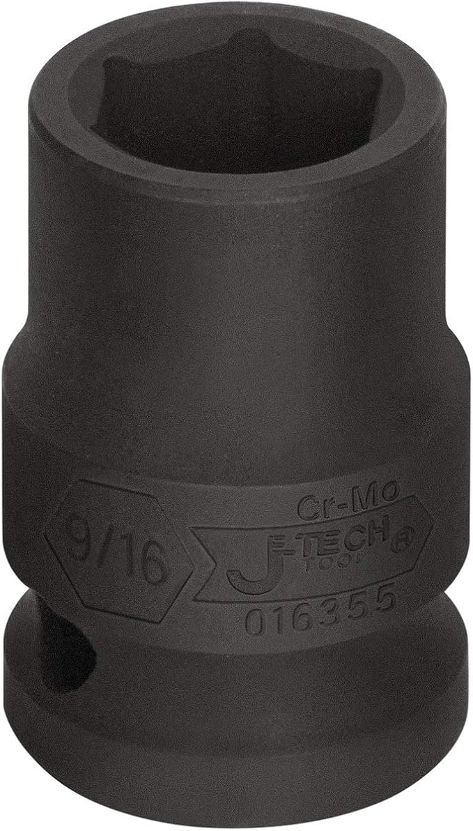 Jetech 1/2 Inch Drive 9/16 Inch Standard Impact Socket, Made with Chrome Molybdenum Alloy Steel, Heat Treated, 6-Point Design, SAE