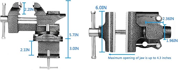 MYTEC 2-In-1 Bench Vise Heavy Duty for Workbench, 6.0" black, Upgraded Multi-Purpose Table Vice, Universal Rotate 270째Work Clamp-On Vise