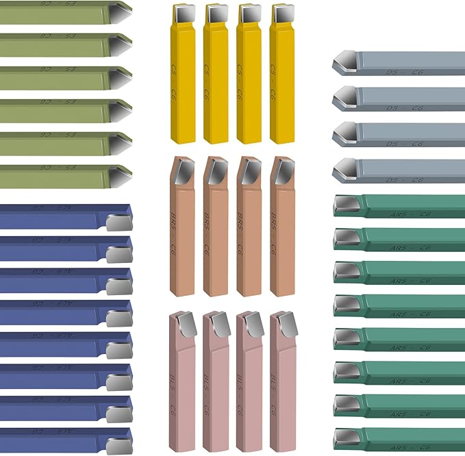 38PCS 3/8" Metal Lathe Cutting Tools,C-6 Carbide Tip Cutter Tool Bit Cutting Set,Milling Welding Bit Lathe Cutting Tool Kit