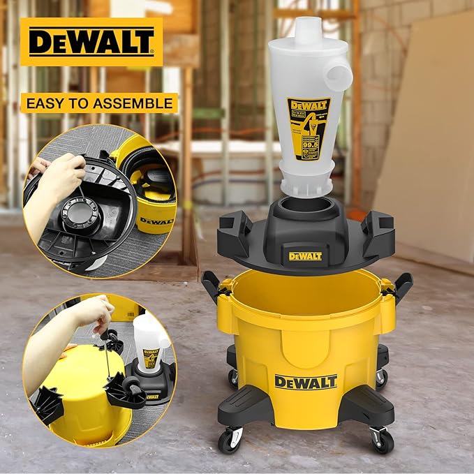 DEWALT Dust Separator with 6 Gallon Poly Tank, 99.5% Efficiency Cyclone Dust Collector, High-Performance Cycle Powder Collector Filter, DXVCS002, Yellow