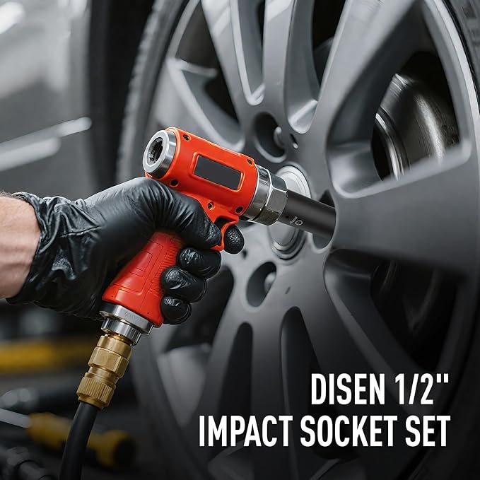DISEN 8 Pcs 1/2" SAE Impact Socket Set, Deep Sockets 3/8"- 13/16", 6-Point Cr-V & Alloy Steel, 1/2 Inches Drive Impact Socket Set,Rugged Construction, Enhanced Storage Case