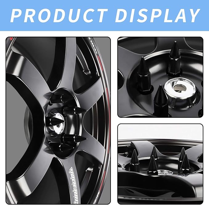 20Pcs Anti Theft Spikes Extended Tuner Wheel/Rims Lug Nut M12X1.5+Socket (Black)
