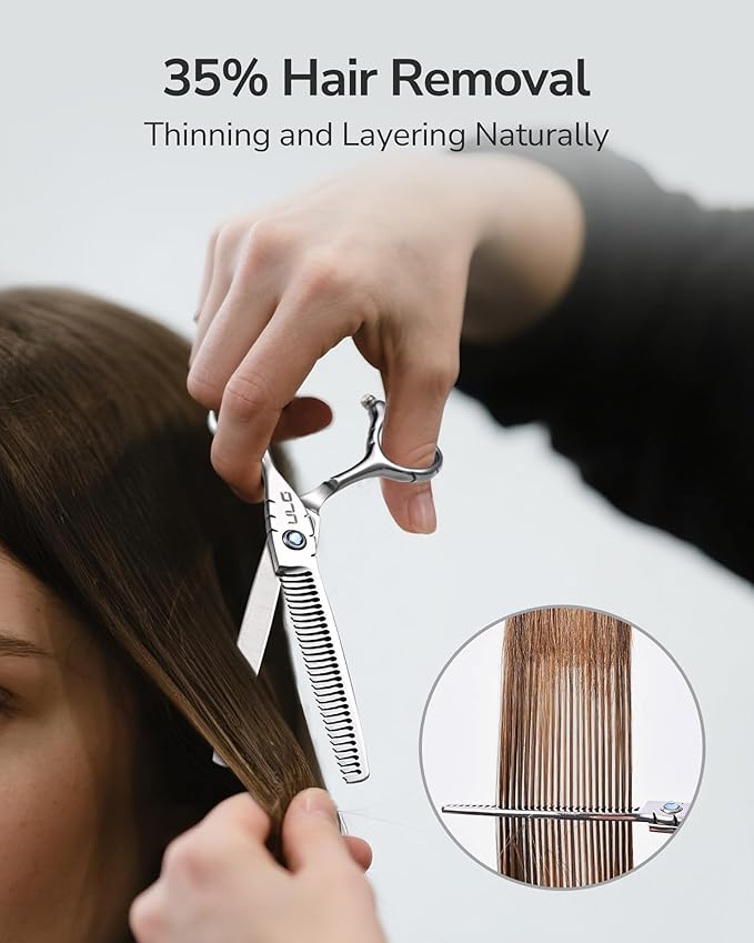 ULG Hair Thinning Scissors 6.7??Shark Series 100% Japanese Stainless Steel, Offset Handle, 30 Deer-Tooth Thinner 35% Hair Removal, Professional Barber Layering Shears for Salon & Home Hair Styling