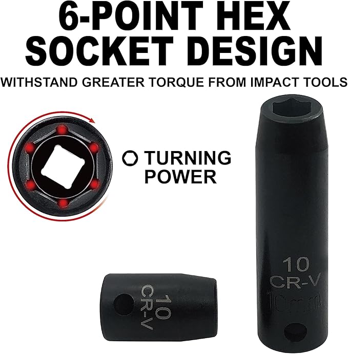 26pcs 3/8" Impact Socket Set, Deep & Standard Socket, Metric 7mm to19mm, 6-Point, Cr-V Steel