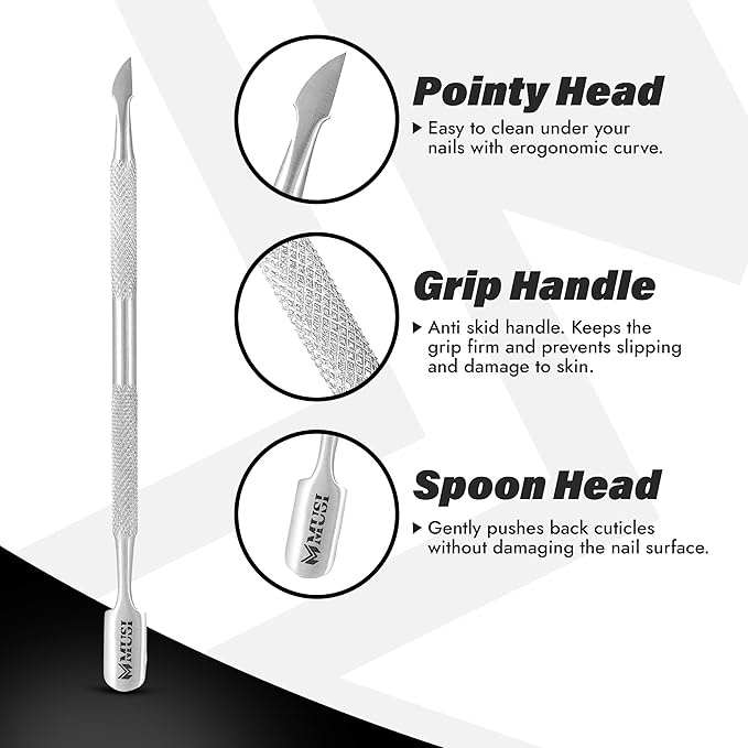 MUSI Cuticle Trimmer, Remover & Pusher ??Professional Pedicure & Manicure Tools for Fingernails & Toenails, Dead Skin Removal, Durable Stainless Steel Nipper, Cutter & Clippers Kit