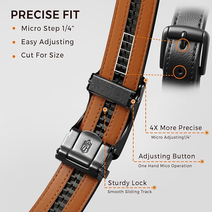 Zitahli Belt Men, Ratchet Belt Dress with 1 3/8" Premium Leather,Slide Belt with Easier Adjustable Automatic Buckle