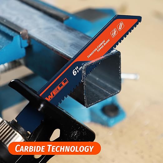 2PCS Tungsten Carbide Reciprocating Saw Blade, 8TPI Heavy-Duty Saw Blades for Thick Metal, Cast Iron, and Stainless Steel, Long-Lasting Blades for Demolition and Industrial Cutting (6 Inch)