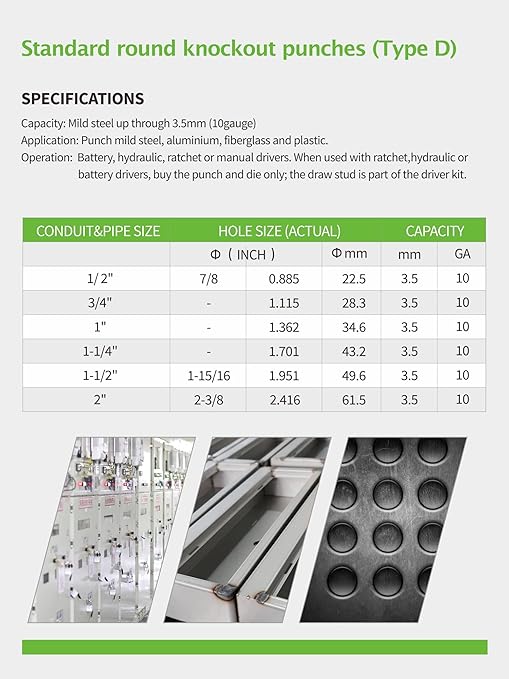 AMZCNC 8T Hydraulic Knockout Punch Tool Kit with 6 Dies (1/2" to 2") - Precise Metal & Conduit Hole Cutter Set