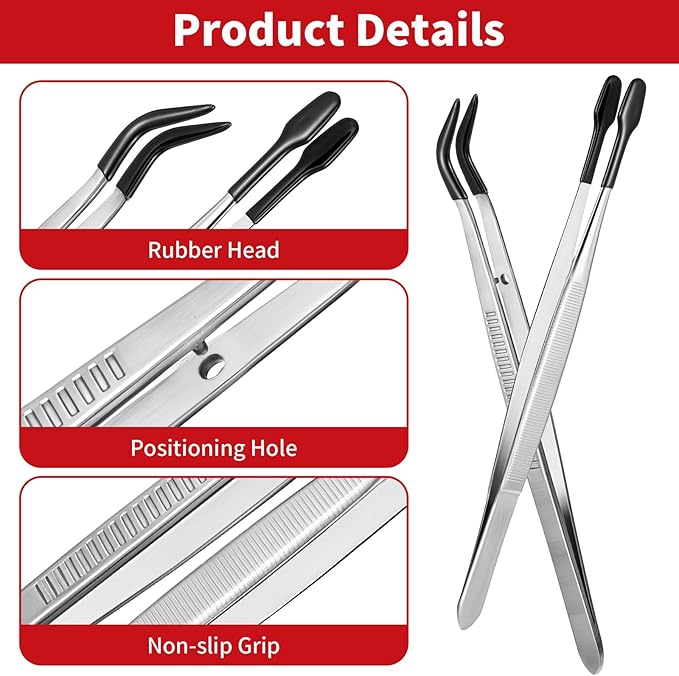 2Pcs Tweezers With Rubber Tips Silicone Tipped Tweezers Pvc Rubber Coated Tweezer Set Non Marring Tweezers Flat Tip Long Tweezer Stamp Coins Jewelry Crafts Industrial Electronic Tweezer Tools (Black)