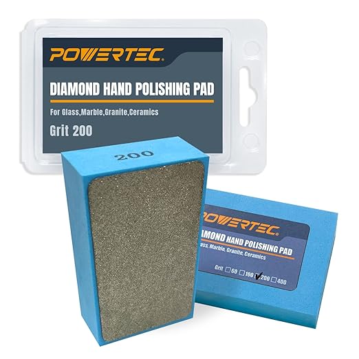 POWERTEC Diamond Hand Polishing Pads 200 Grits 2Pack, Diamond Sanding Block for Polishing and Grinding Porcelain, Ceramic Tile, Glass, Granite, Stone, Wood & Metal (71906-P2)