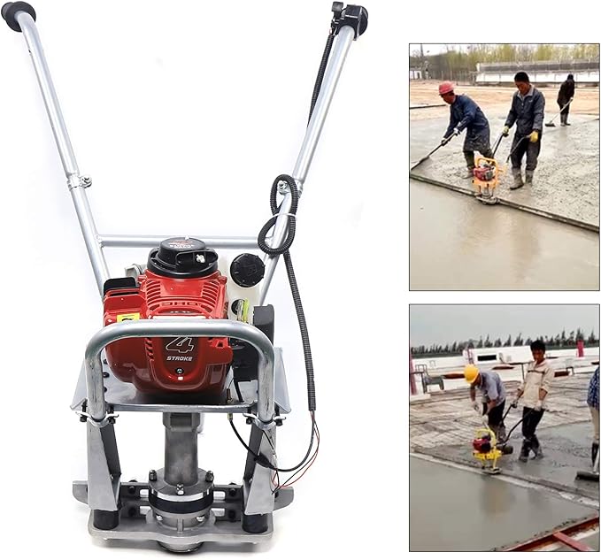 Eapmic Concrete Vibrating Screed Engine, 4-Stroke 1.2HP 35.8CC Gasoline Concrete Vibrating Leveling Machine Aluminum Frame Cement Concrete Surface Finishing Machine Without Leveling Board