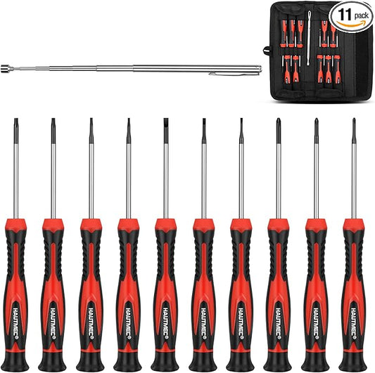 HAUTMEC 11-PCS Precision Mini Screwdriver Set with Telescoping Magnetic Pickup Tool, Phillips, Flat, Torx, Pouch, CRV Steel Shaft Magnetic Tiny Screwdriver Set for Eyeglass, Watch, Laptop, Phone