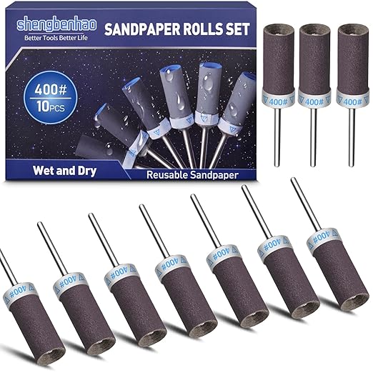 10Pcs 400 Grit Sanding Drums Sandpaper Sticks Set for Dremel Rotary Tool with 1/8" Shank, Sanding Bits Kit Rotary Tool Accessories for Metal Rust Removal/Jade Polishing/Stone Grinding (400 Grit)