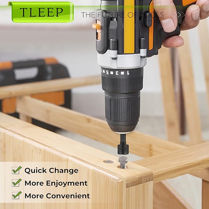 20 x Power Nut Driver Set for Impact Drill, SAE and Metric 1/4??Hex Head Drill Bit Set with 1/4" Double Hex Head L Type Wrench, Chrome Vanadium Steel Screwdriver Socket Set, Black Tool