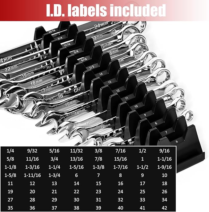 60 pcs Magnetic Modular Wrench Organizer Wrench Holder - Wrenchs Tool Organizers for Tool Drawer Storage, Wrenchs Rack with Metric SAE Labels, Tool Storage Set Holder Festival for Mechanics