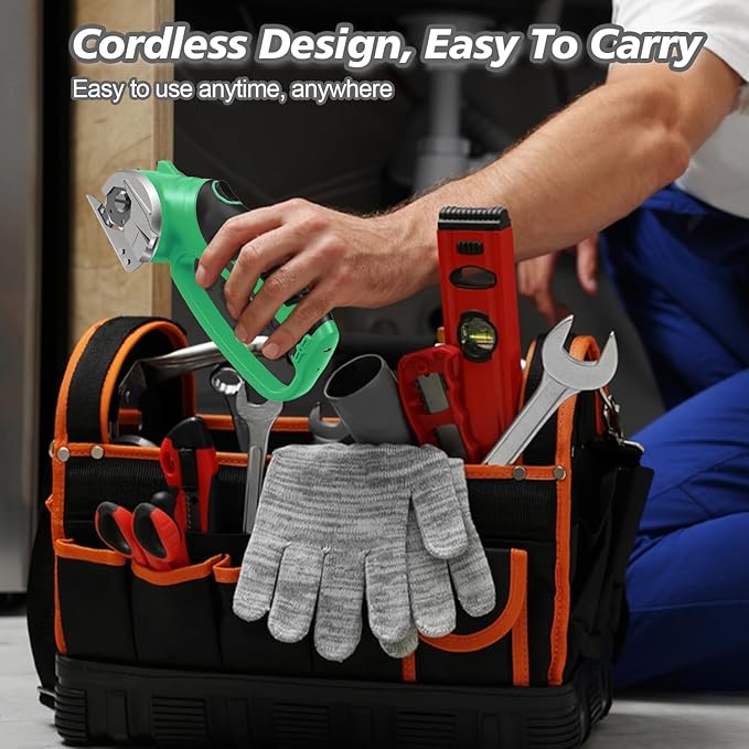 Cordless Electric Scissors, 4V Rechargeable Box Cutter & Cardboard Cutter with Titanium Blade, LED Light, Safety Lock - Rotary Cutter for Fabric, Leather, Plastic, Crafting, Sewing(Bright Green)
