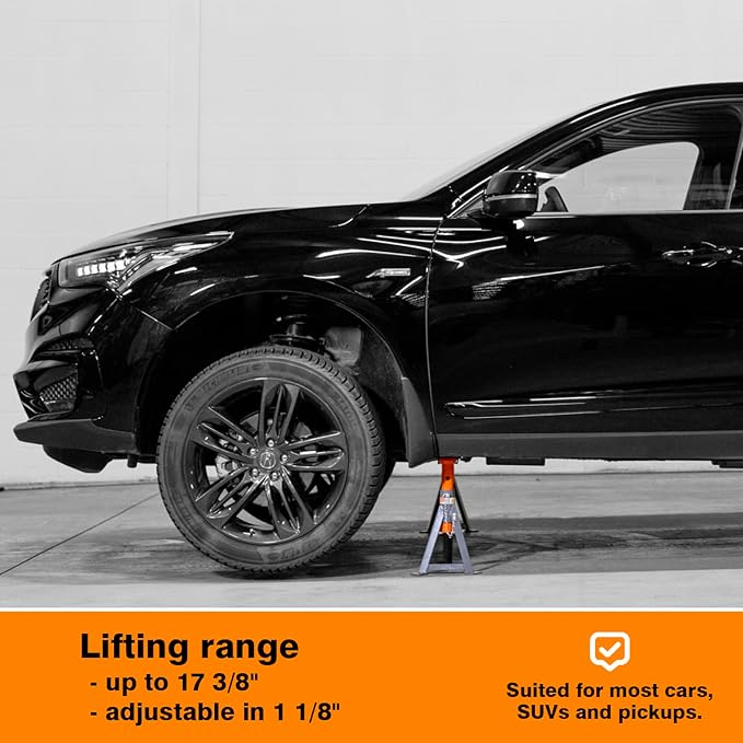 3.3-Ton Jack Stands (x2), Suited for Most Cars, SUVs and Pickup Trucks, Sold in Pair.