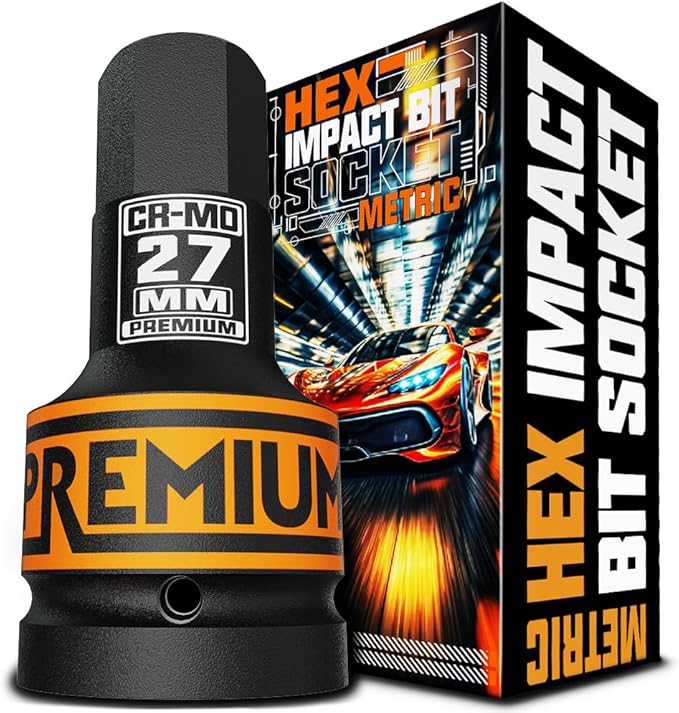 1" Drive H27 Impact Hex Bit Socket, 27 mm Allen Bit Socket, Metric, Cr-Mo Steel, Truck Repair and Equipment Maintenance
