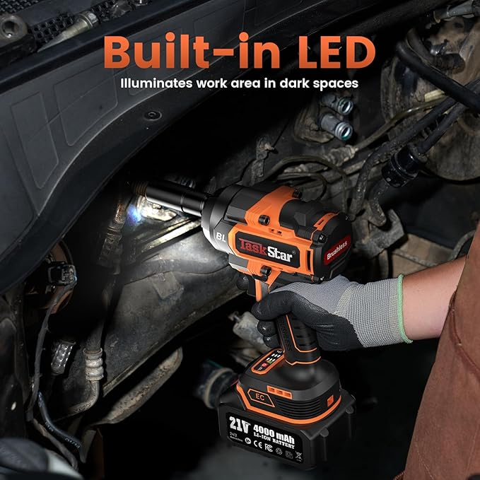 1500N.m Cordless Impact Wrench - 20V Max Brushless 1/2" Impact Gun with 2 x 4.0Ah Batteries & Fast Charger | Removes Stuck Truck Lug Nuts in Seconds | 3-Speed for Auto Repair & Heavy Duty DIY