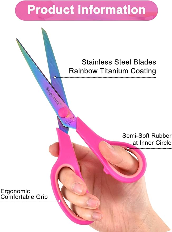 8.5" Office Scissors Heavy Duty, Titanium Coating Sharp Blades, Ergonomic Semi-Soft Rubber Grip, Scissors All Purpose for Sewing, School, Fabric, Art Craft Supplies, Pink, 3-Pack