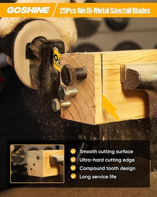 25 Pack 6 Inch 6/12 TPI Bi-Metal Reciprocating Saw Blades for Nail-Embedded Wood Demolition竊???Wood sawzall Blades