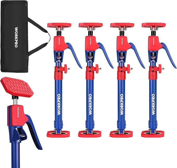 WORKPRO Cabinet Jack Support Pole, 18.5" to 29.5" Steel Telescopic Quick Support Rod Adjustable 3rd Hand Support System with 154 lbs Capacity for Cabinet Jack, Drywall Jack& Cargo Bars, 4-Pack