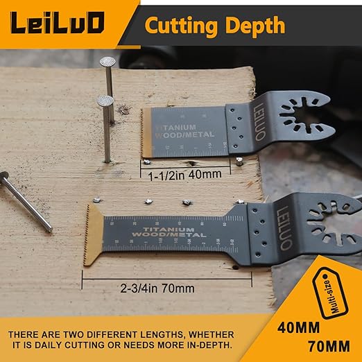 LEILUO 110 Pcs Oscillating Tool Blades Titanium Extra Long & Wide Multitool Blades for Wood Drywall Nails with Storage Bag Universal Oscillating Saw Blade Fit DeWalt Makita and More