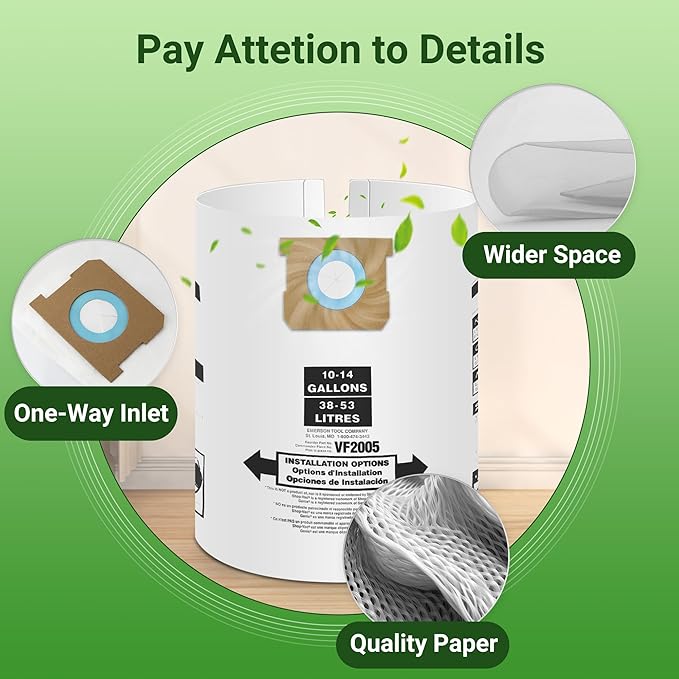 5 Pack Vacuum Bags Replacement for Shop Vac Bags 10-14 Gallon Type F 90662 9066200 9066233 and Type I 90672 9067200 9067233, PETOX High-Efficiency Disposable Vaccum Collection Filter Bags