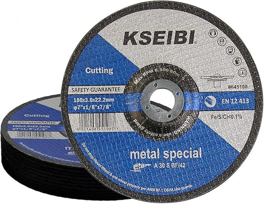 KSEIBI 645108 Grinding Wheels 10-Pack, Aluminum Oxide Discs for Metal & Stainless Steel, 7" x 1/8" x 7/8", Aggressive Grinding for Angle Grinders, Depressed Center Design