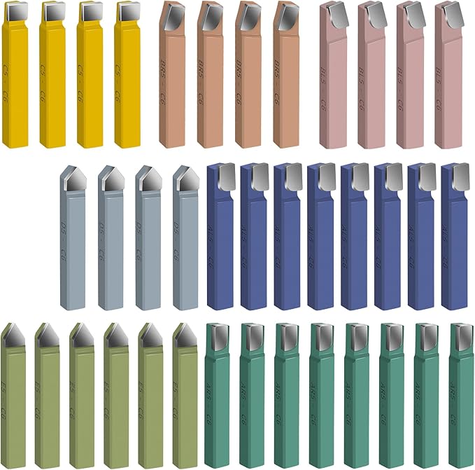 38PCS 1/4" Metal Lathe Cutting Tools,C-6 Carbide Tip Cutter Tool Bit Cutting Set,Milling Welding Bit Lathe Cutting Tool Kit