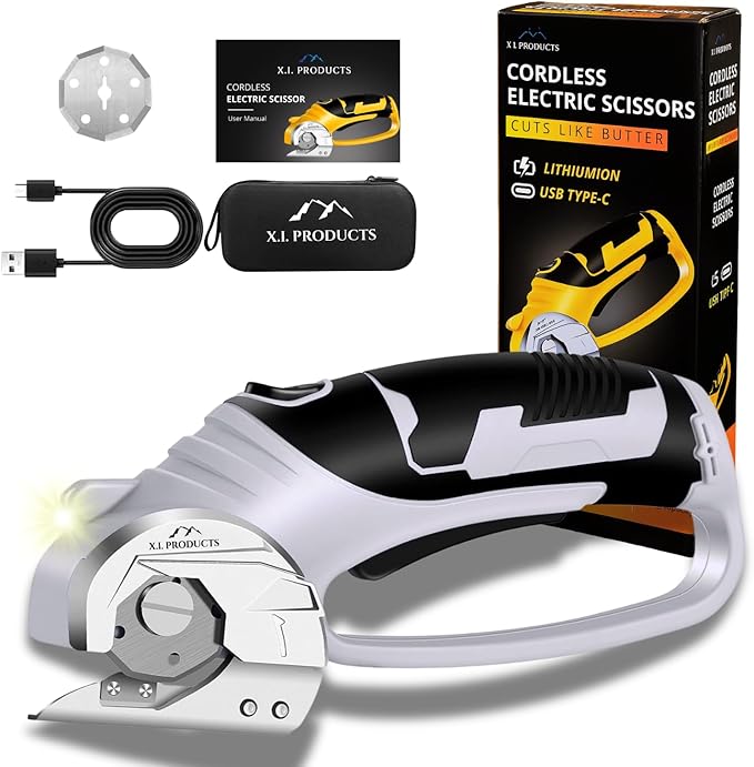 Cordless Electric Scissors ??4V Rotary Fabric & Cardboard Cutter ??Light-Duty Carpet Cutting Tool for Crafting and Home Use ??Portable Rechargeable Box Cutting Machine with Replaceable & Extra Blade
