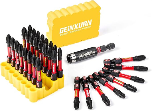 Impact Phillips Screwdriver Bits Set, 33 Pieces 1?쒶agnetic(PH1/PH2/PH3) S2 Steel Multi Cross Driver Bits and 1 Pc Bit Holder with Yellow Soft Base