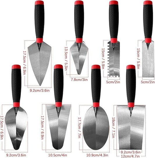 8 Pack Masonry Hand Tool Set, 3 PC Brick Trowels, 3 PC Margin Trowels, 7??Gauging Trowel and 7??Bucket Trowel, Bricklaying Hand Tool for Concrete, Cement, Plaster, Tile Construction Projects