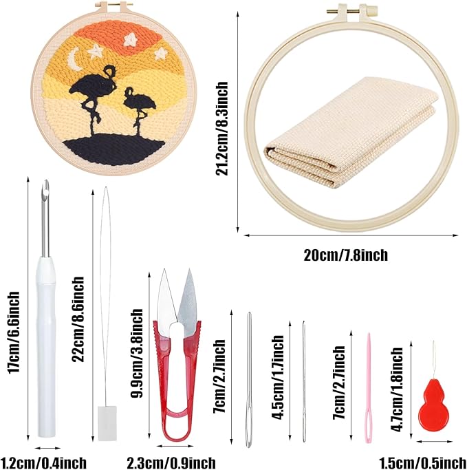 Woohome Punch Needle Kit Included Plastic Hoops, Punch Needle Cloth, Color Yarn and Punch Needle Tools for Adults, Beginners (Camel, Flamingo, Elk)