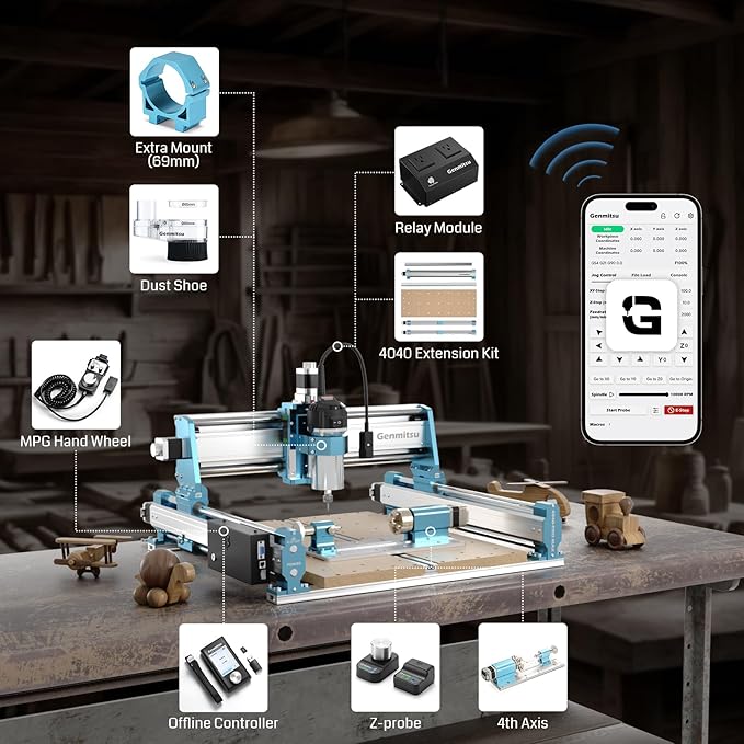 SainSmart Genmitsu 4040-PRO MAX CNC Router, 710W Trimmer & Linear Rail Driven, Work Area 410 x 405 x 77mm, for Wood Metal Acrylic Cutting Milling, GRBL Control