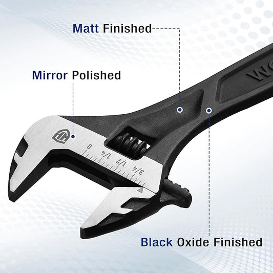 WORKPRO 6" Adjustable Wrench, Black Oxide Wrench 6 Inch with Inch/Metric Scale, Premium Cr-V Steel