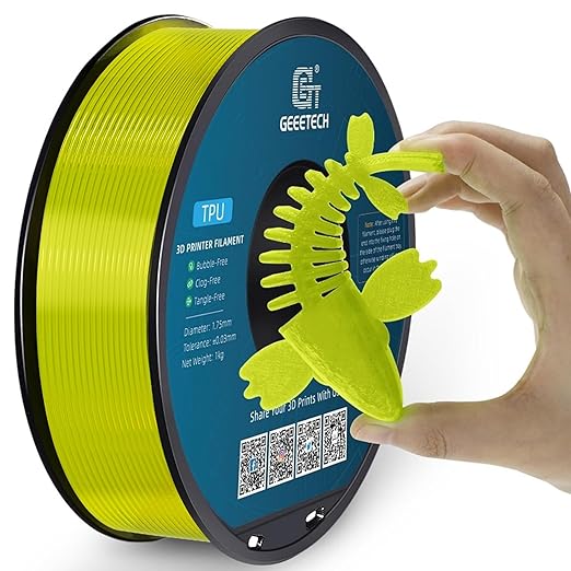 Geeetech TPU Filament 1.75mm, Shore 95A Flexible 3D Printer Filament with High Elasticity, 1KG (2.2lbs) Spool, Dimensional Accuracy 짹0.03mm, Fits Most FDM Printers (Cleal Yellow)