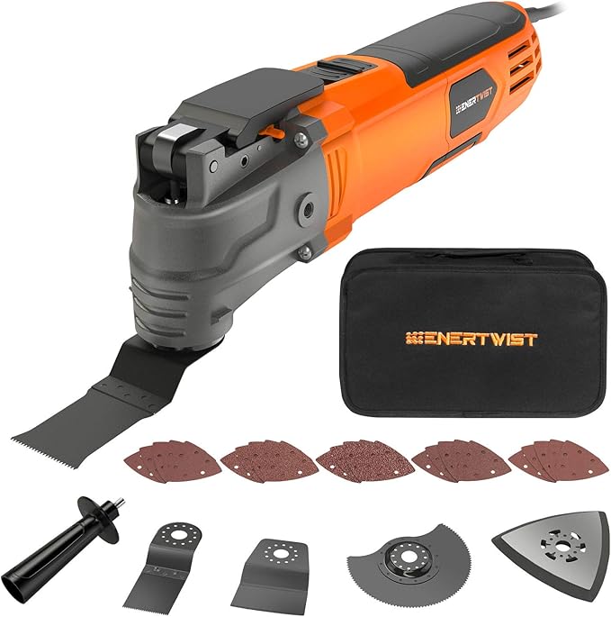 ENERTWIST Oscillating Tool, 4.2 Amp Oscillating Multitool Kit with 5째 Oscillation Angle, 6 Variable Speed, 31pcs Saw Accessories, Auxiliary Handle and Carrying Bag, ET-OM-500