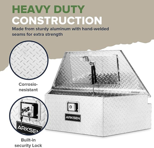 ARKSEN 39 Inch Aluminum Diamond Plate Tongue Box Tool Chest, Waterproof Under Truck Storage for Pick Up Truck Bed, RV Trailer, ATV with Lock and Keys - Silver