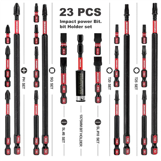 Impact Tough Magnetic Mixed 23Pack Insert Driver Bits, S2 Alloy Steel Screwdriver Power Bits Set with 1Pcs Impact Magnetic Bit Holder