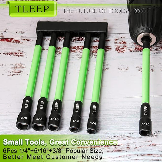 150MM 1/4" 5/16" 3/8" Magnetic Power Nut Driver Set for Impact Drill, 1/4" Hex Head Drill Bit Set SAE Screwdriver Socket Set, Chrome Vanadium Steel Quick Change Chuck Socket Wrench Nut Setters